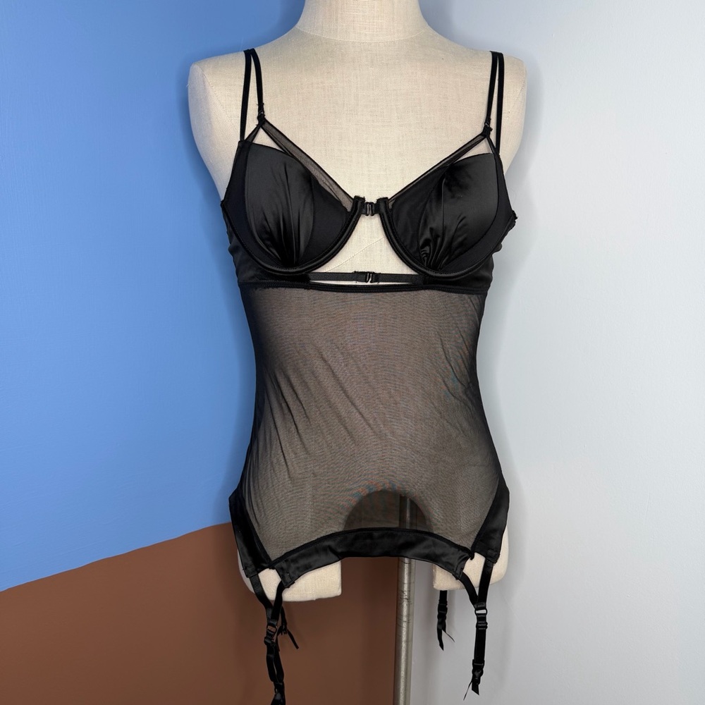Oh La La Cheri Black Sheer Garter Chemise Lingerie Size XL‎